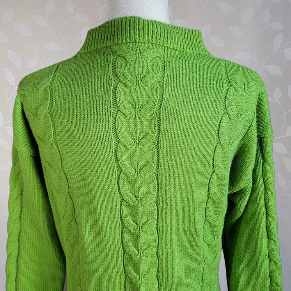 Lime Green Cable Knit Sweater Dress Crew Neck Long Sleeve Size M - Picture 6 of 9